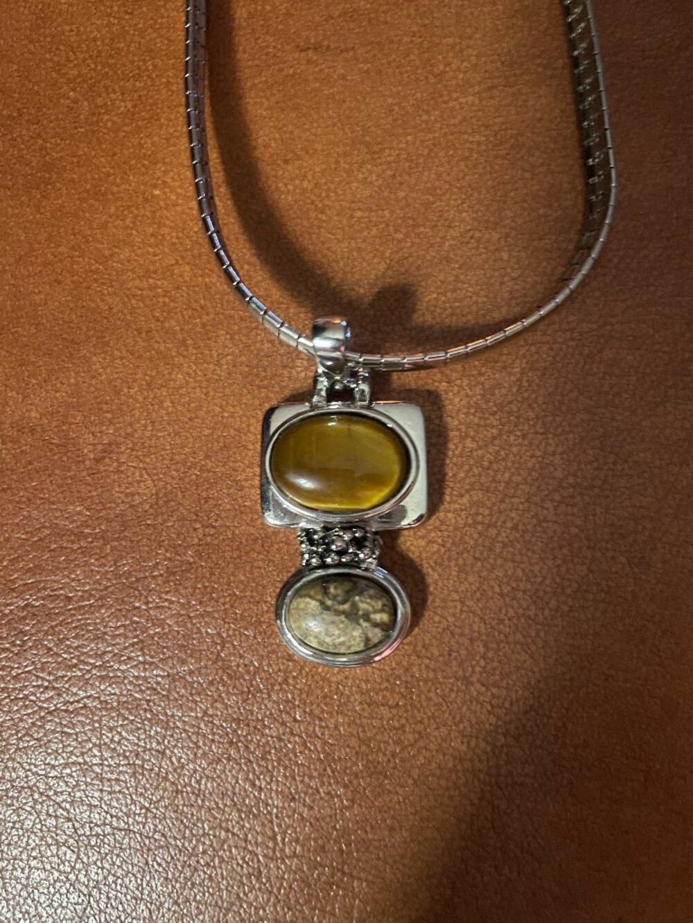 Tigers Eye and Natural Stone Pendant Necklace